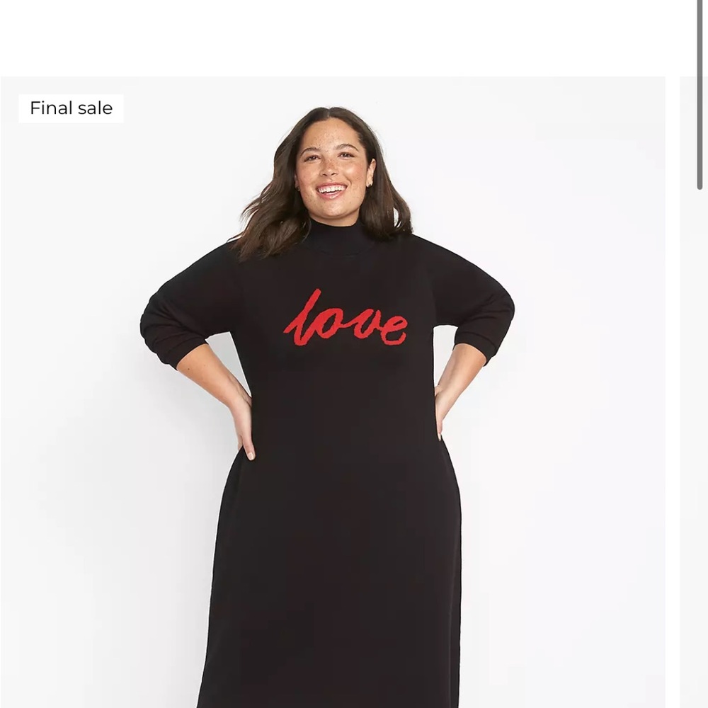 Lane Bryant 18/20 Black sweater Dress with Red 'Love' Print